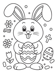 Easter Coloring page, Easter egg Coloring Page, Easter Holiday coloring page, easter bunny coloring page. bunny line art, black and white image