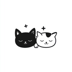 Sleeping cats cuddling, white background, minimalist art, social media