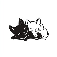 Fototapeta premium Sleeping black and white kittens cuddling on white background, design element
