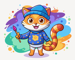 Cute Cartoon Cat Character – Colorful Polka Dot Sweater, Adorable Design