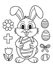 Easter Coloring page, Easter egg Coloring Page, Easter Holiday coloring page, easter bunny coloring page. bunny line art, black and white image