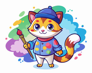 Cute Cartoon Cat Character – Colorful Polka Dot Sweater, Adorable Design