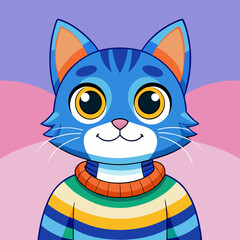 Whimsical Cat Portrait – Colorful Rainbow Sweater, Cute Cartoon Cat Design