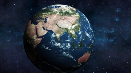 3d Earth planet zoom in space with star galaxy