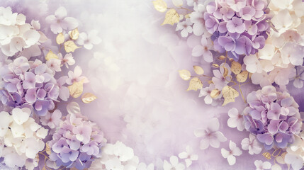 Obraz premium Delicate hydrangea flowers painted in soft pastel tones with gold accents 