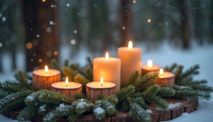 Winter Solstice Altar with Evergreens and Candles