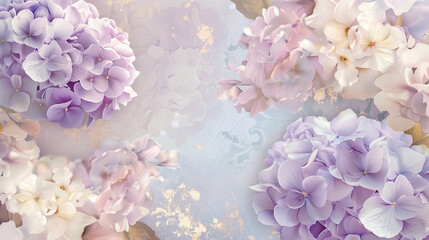 Obraz premium Delicate hydrangea flowers painted in soft pastel tones with gold accents 