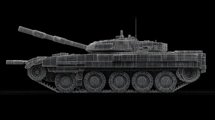 Wireframe model of a tank showcasing detailed design and structure.