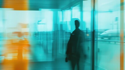 Fototapeta premium Abstract Airport Blur Shot Capturing Movement and Lines in Interior