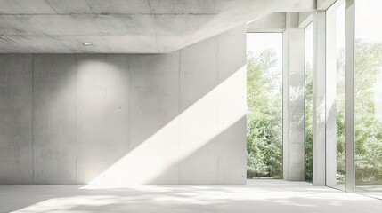 Obraz premium Spacious Office Interior with Large Windows and Concrete Walls