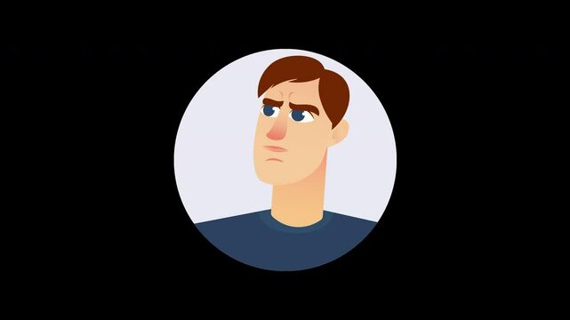 A frustrated man with a serious expression, depicted in a minimalist cartoon style.