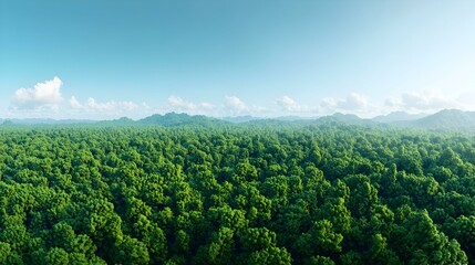 Naklejka premium Vibrant Rainforest Canopy, a sweeping vista showcasing diverse foliage, sunlight filtering through leaves, bustling wildlife among branches.