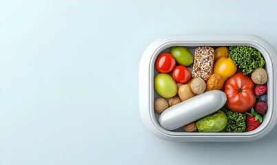 Travel container overflowing with vibrant vegetables, showcasing a variety of colors and textures, ideal for culinary adventures and healthy meals.