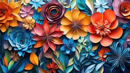 Colorful Abstract Floral Mosaic Paper Cut Background Design
