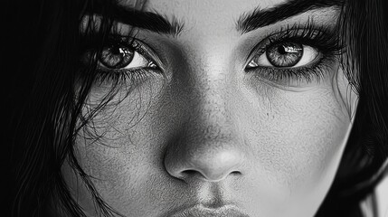 Naklejka premium Monochrome portrait of an intense gaze art gallery digital artwork contemporary close-up emotive expression
