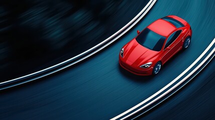 Red Sports Car on Curved Road with Motion Blur Effect