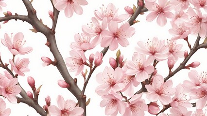 Obraz premium Elegant Cherry Blossom Branches Seamless Pattern for Business with delicate pink petals and brown branches