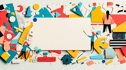 Fototapeta premium Vintage postcard illustration featuring a lively gathering of people, capturing a nostalgic atmosphere and rich cultural details.