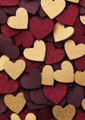 Obraz premium Glittery red and gold heart shaped confetti creating vibrant textured background