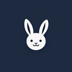 Fototapeta premium Cute white rabbit head, dark background, Easter greeting card design