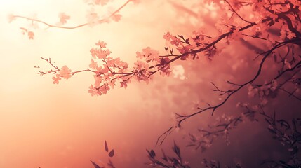 Peach Blossom Branches Sunset Glow Soft Light