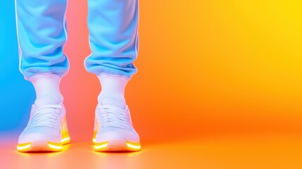 Vibrant Feet in Stylish Sneakers on Colorful Gradients Background