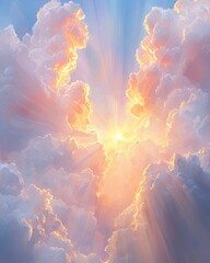 Crimson sunset clouds illuminating the sky nature digital art tranquil ambiance aerial perspective atmospheric beauty
