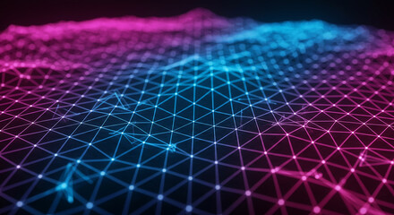 Fototapeta premium Abstract Pink and Blue Digital Network Mesh Connecting Lines Futuristic Technology Background