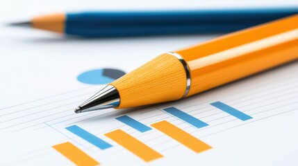 Colorful Pens on Financial Charts with Business Data Analysis