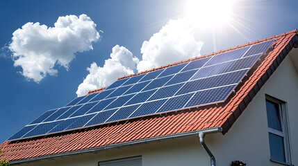 Solar panels or photovoltaic systems on a house roof