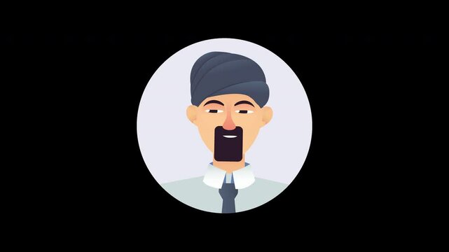 A cheerful cartoon character with a turban and goatee, representing diversity in the design.