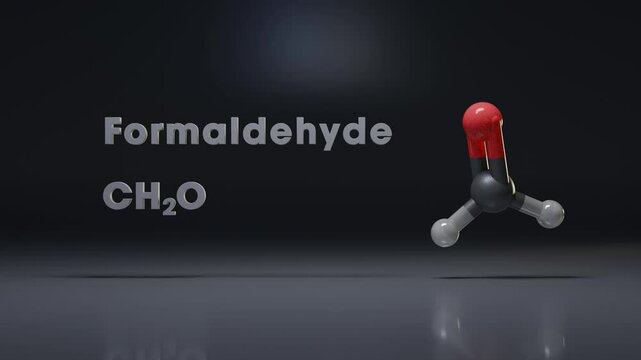 Formaldehyde 3d formula structure - CH2O smelling gas used in various industrial applications but is also a known human carcinogen. 3D render - seamless loop video