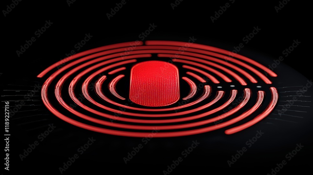 Poster abstract circular design with red elements on dark background