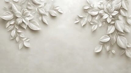 Elegant White Floral Design on Beige Background