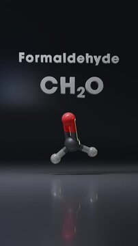 Formaldehyde 3d formula structure - CH2O smelling gas used in various industrial applications but is also a known human carcinogen. 3D render - seamless loop vertical video