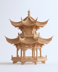 Obraz premium Traditional chinese wooden pagoda model studio setting detailed craftsmanship minimalistic environment artistic perspective