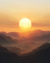 Fototapeta premium Breathtaking crimson sunset over majestic mountains nature serene landscape panoramic view tranquil atmosphere