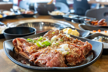 Korean BBQ. Seasoned beef ribs