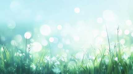 Fototapeta premium Serene Spring Scene with Lush Green Grass and Soft Light Atmosphere