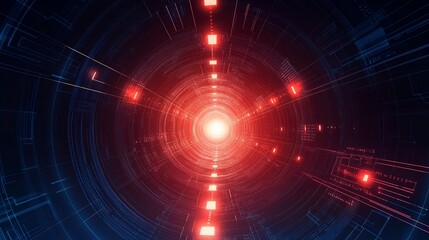 Abstract Digital Tunnel Red and Blue Sci Fi Technology Background Futuristic Data Stream Virtual