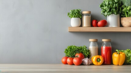 Fresh Vegetables and Herbs on Shelf