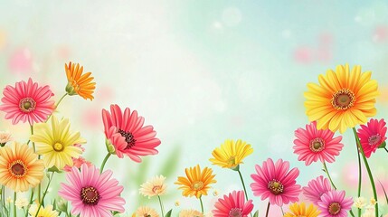 Vibrant Gerbera Daisies: A cheerful arrangement of colorful Gerbera daisies in shades of pink, yellow, and orange, creating a vibrant and joyful spring-like scene.