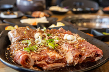 Korean BBQ. Seasoned beef ribs