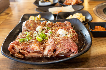 Korean BBQ. Seasoned beef ribs