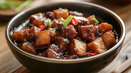 A bowl of guangxi liuzhou food luosifen on a wooden table