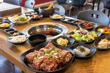 Korean BBQ. Seasoned beef ribs