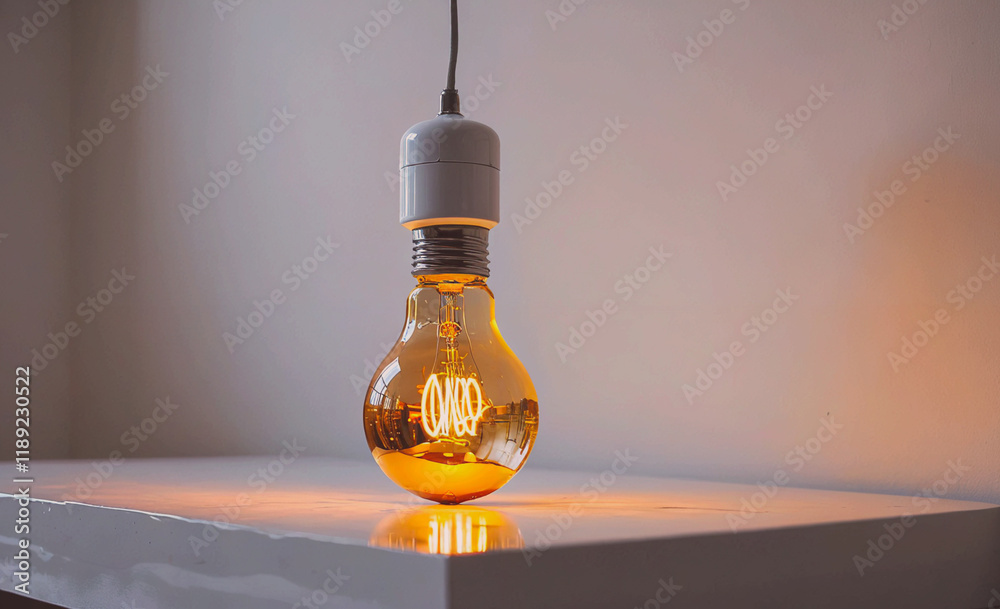 Aufkleber Light bulb is lit up and has the letters W and O on it. It is hanging from a cord