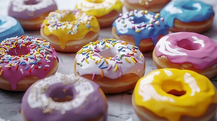 A photo of assorted donuts with colorful icing