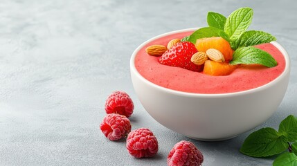 Fresh Fruit Smoothie Bowl with Berries and Mint Garnish Delight