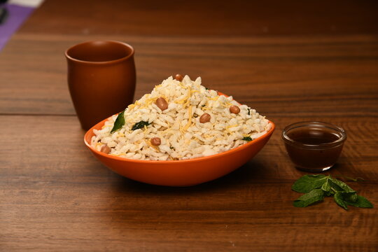 diet poha chivda in red bowl